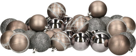 Kunststof kerstballen 40x stuks donkere kleuren mix 6 cm - Kerstbal Grijs