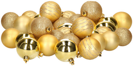 Kunststof kerstballen 40x stuks goud mix 6 cm - Kerstbal Goudkleurig