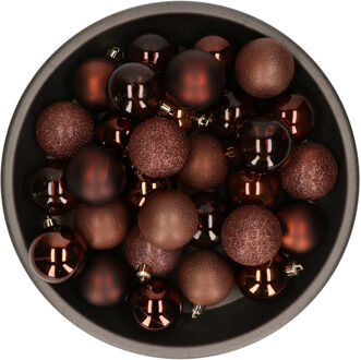 Kunststof kerstballen 48x stuks bruin 6 cm