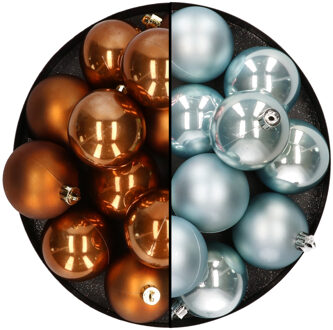 Kunststof kerstballen 6 cm - 24x stuks - bruin en lichtblauw