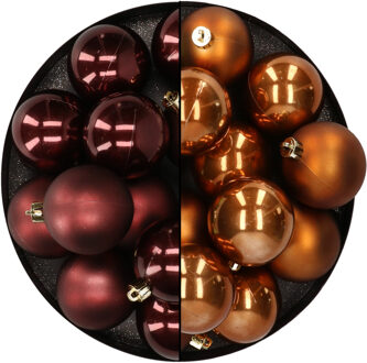 Kunststof kerstballen 6 cm - 24x stuks - bruin tinten