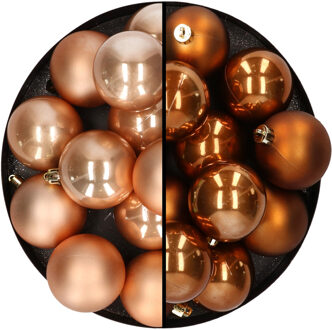 Kunststof kerstballen 6 cm - 24x stuks - lichtbruin en bruin