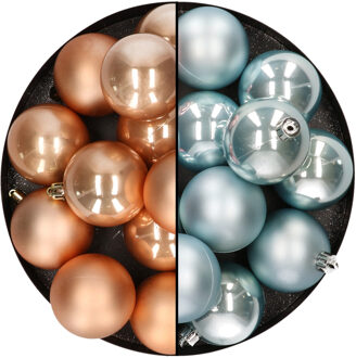 Kunststof kerstballen 6 cm - 24x stuks - lichtbruin en lichtblauw