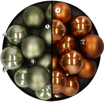 Kunststof kerstballen 6 cm - 24x stuks - mosgroen en bruin