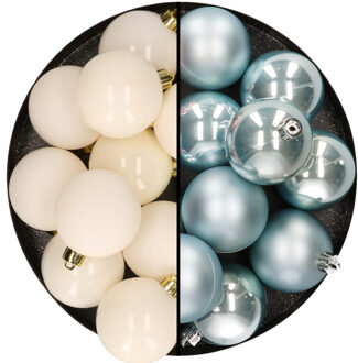 Kunststof kerstballen 6 cm - 24x stuks - wol wit en lichtblauw