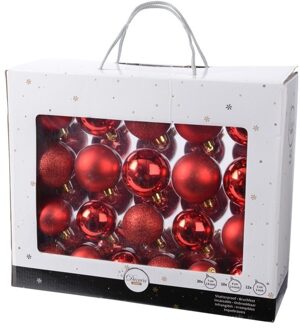 Kunststof kerstballen mix rood 42 delig glimmend en glitter - Kerstbal