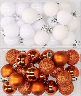 Kunststof kerstballen oranje met wit set van 40x stuks 3 cm