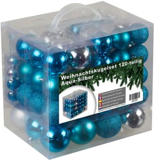 Kunststof Kerstballen set 120 ballen - binnen buiten - Blauw/Zilver