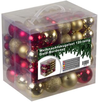 Kunststof Kerstballen set 120 ballen - binnen buiten - Goud/Bordeaux Goudkleurig