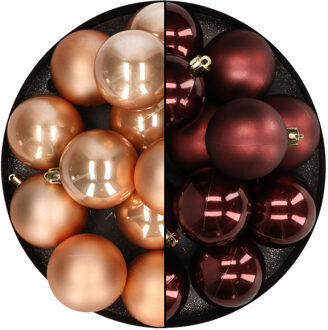 Kunststof kerstballen van dia 6 cm - 24x stuks - bruin tinten mix - kerstversiering - kerstboom