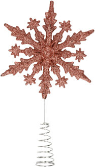 Kunststof kerstboom 3D sneeuwvlok piek glitter donker roze/rose 20 cm - kerstboompieken