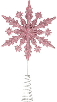 Kunststof Kerstboom 3d Sneeuwvlok Piek Glitter Roze 20 Cm - Kerstboompieken Zilverkleurig