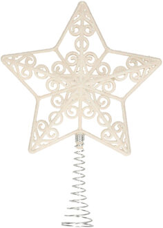 Kunststof kerstboom open ster piek glitter wit 20 cm