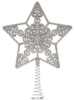 Kunststof kerstboom open ster piek glitter zilver 20 cm - kerstboompieken Zilverkleurig