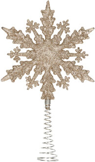 Kunststof kerstboom platte sneeuwvlok piek glitter champagne goud 20 cm - kerstboompieken Champagnekleurig