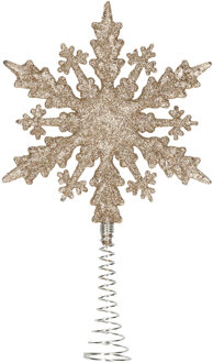 Kunststof kerstboom platte sneeuwvlok piek glitter champagne goud 20 cm - kerstboompieken Champagnekleurig