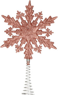 Kunststof kerstboom platte sneeuwvlok piek glitter donker roze/rose 20 cm - kerstboompieken