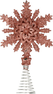 Kunststof kerstboom sneeuwvlok piek glitter donker roze/rose 20 cm - kerstboompieken