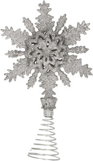 Kunststof kerstboom sneeuwvlok piek glitter zilver 20 cm - kerstboompieken Zilverkleurig