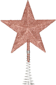 Kunststof kerstboom ster piek glitter donker roze/rose 20 cm - kerstboompieken