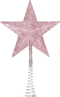 Kunststof kerstboom ster piek glitter roze 20 cm - kerstboompieken