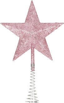 Kunststof kerstboom ster piek glitter roze 20 cm
