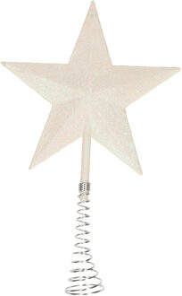 Kunststof kerstboom ster piek glitter wit 20 cm