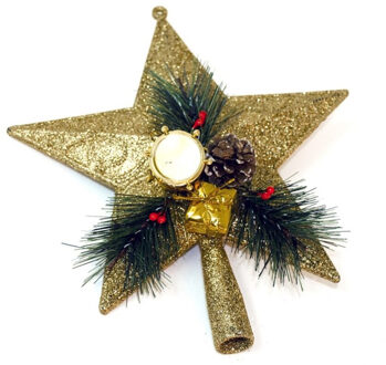 Kunststof kerstboom ster piek goud 21 cm - Kerstpieken met decoratie - kerstboompieken Goudkleurig