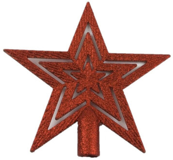 Kunststof kerstboom ster piek rood 19 cm - Kerstpieken met decoratie - kerstboompieken
