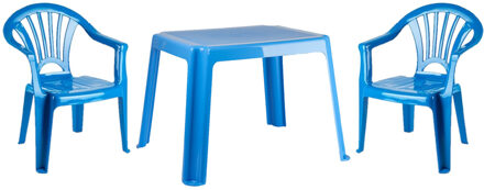 Kunststof kinder meubel set tafel met 2 stoelen blauw