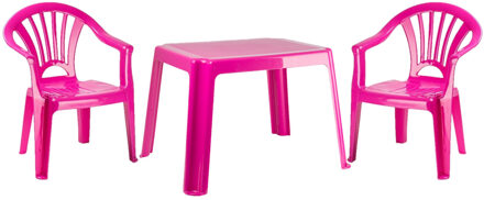 Kunststof kinder meubel set tafel met 2 stoelen roze