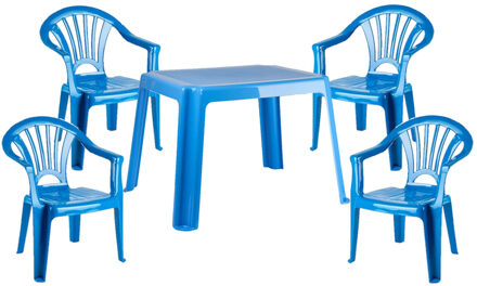 Kunststof kinder meubel set tafel met 4 stoelen blauw