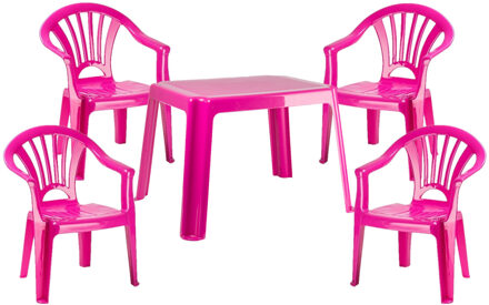 Kunststof kinder meubel set tafel met 4 stoelen roze