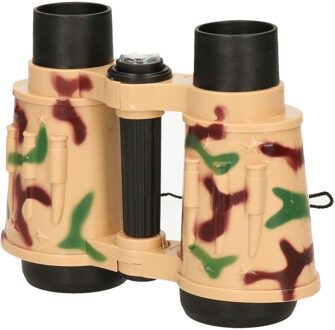 Kunststof kinder speelgoed verrekijker - Leger camouflage bruin - 15 cm - Buitenspeelgoed