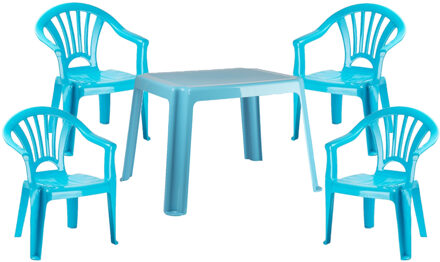 Kunststof kindertuinset tafel met 4 stoelen licht blauw - Kinderstoelen