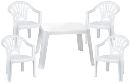 Kunststof kindertuinset tafel met 4 stoelen wit