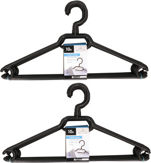 Kunststof kledinghangers - zwart - 20x stuks - 40 cm met broekstang - Kledingkast