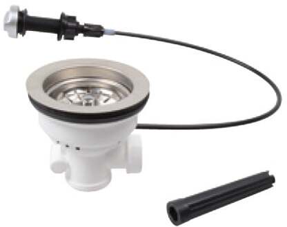 Kunststof korfventiel bowdenkabel, 1 1/2" ET, RVS ventielbeker & zeef Ø114 mm, met 1" overloopaansluiting - 98835440