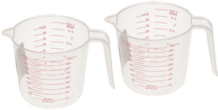 Kunststof maatbeker 1 liter - 2x - 1000 ml - Keuken benodigdheden - Maatbeker