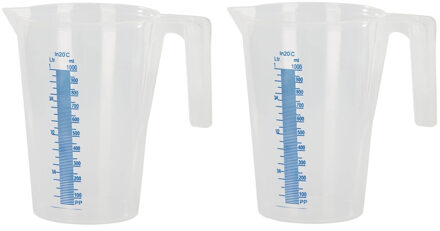 Kunststof maatbeker transparant - 2x - 1 liter - Keuken accessoires