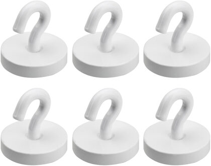 Kunststof ophang magneet - Set van 6x stuks - met haak - Dia 2.2 cm - bordje ophangen - max 10 kilo