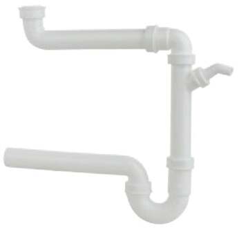 Kunststof ruimtebesparende spoelbak buisvormige sifon, wit, 1 1/2" H x 50 mm, met 3/4" apparaataansluiting - 98833648