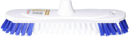 Kunststof schrobborstel/schrobber met trekker blauw/wit B31 x L7,5 x H8,2 cm.