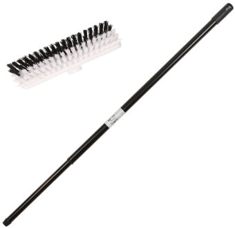 Kunststof schrobborstel/schrobber zwart/wit inclusief metalen telescoopsteel zwart 130 cm