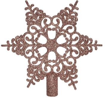 Kunststof ster piek/kerstboom topper met glitters lichtroze (blush pink)19 cm - kerstboompieken