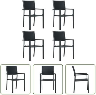 Kunststof Stoelen - Rattan Look - Set van 4 - Zwart - 58.5 x 53.5 x 88.5 cm