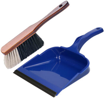 Kunststof stoffer en blik blauw/bruin voor binnen