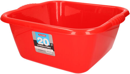Kunststof teiltje/afwasbak vierkant 20 liter rood