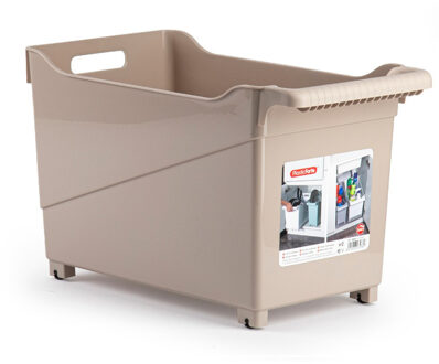 Kunststof trolley lichtbruin op wieltjes L45 x B24 x H27 cm - Opberg trolley