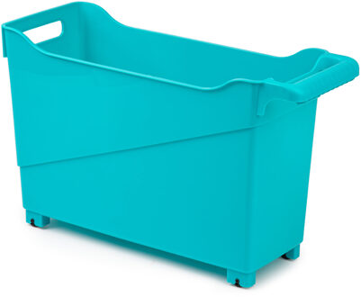 Kunststof trolley turquoise blauw op wieltjes L45 x B17 x H29 cm - Opberg trolley